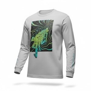 Mode of One Mens Long Sleeve Relaxed Space Guy Graphic Tshirt Heather Grey SMALL